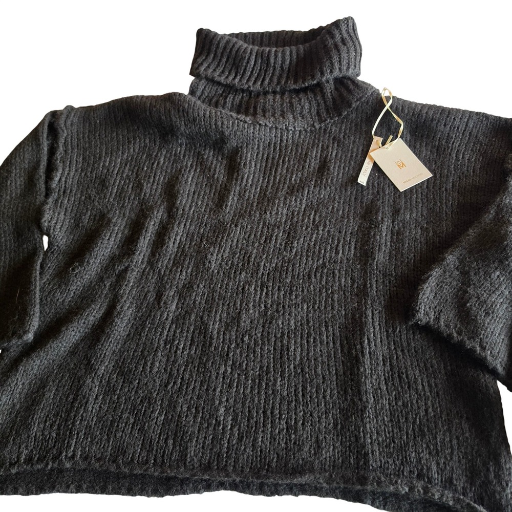 Milio-Milano Black Chunky Knit Turtleneck Wool Blend Sweater Made in Italy SM